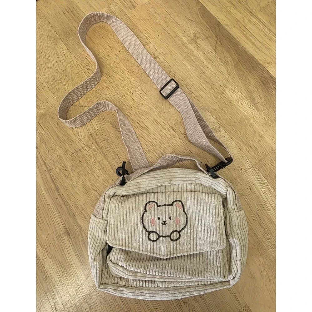 Small Cute Corduroy Crossbody Bag Min Kawaii Bear Purse Crossbody Bag Kawaii